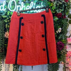 Orange Button-Front A-Line Skirt